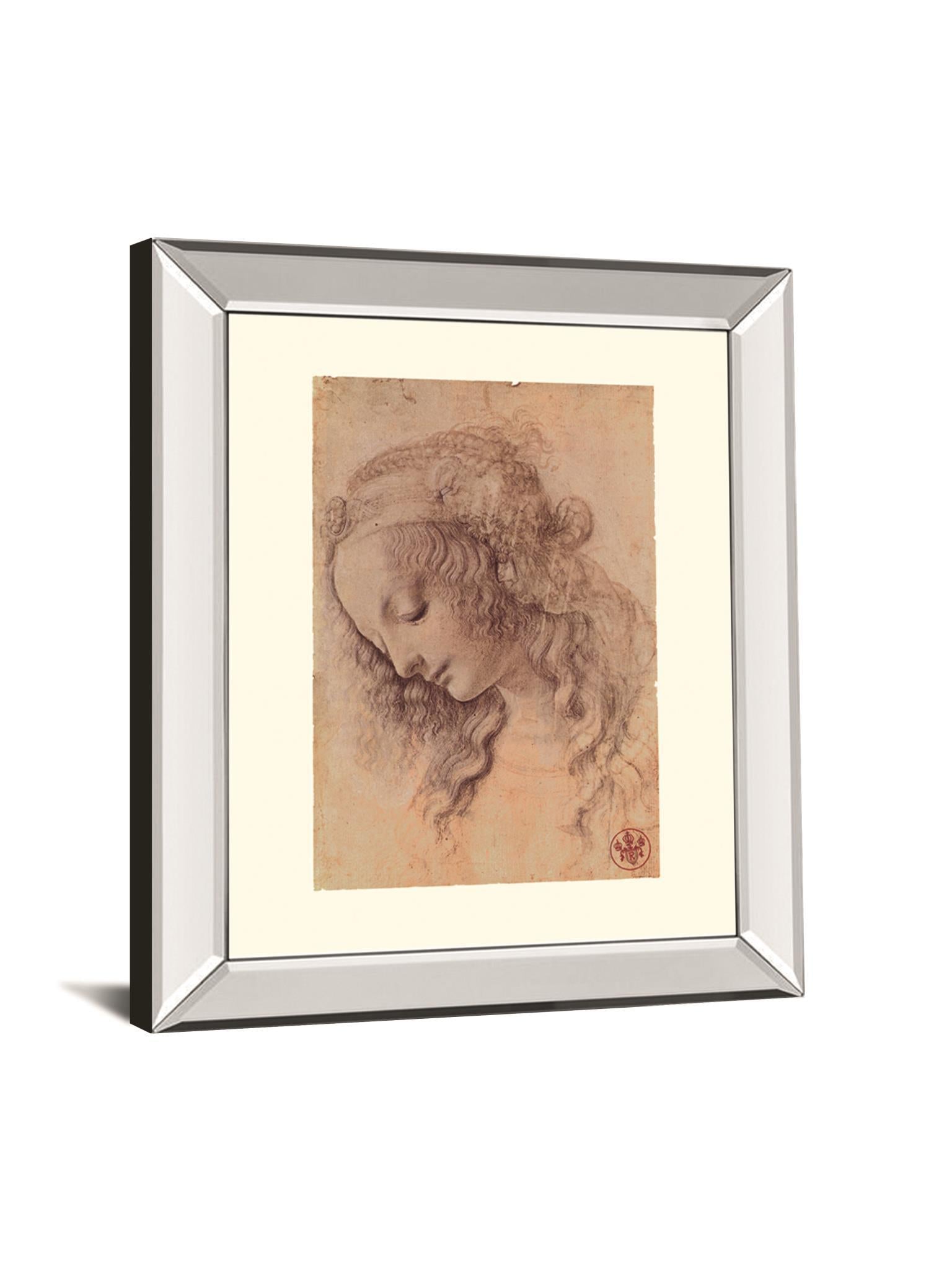 Testa Di Donna Di Profilo By Leonardo Da Vinci - Mirror Framed Print Wall Art - Beige