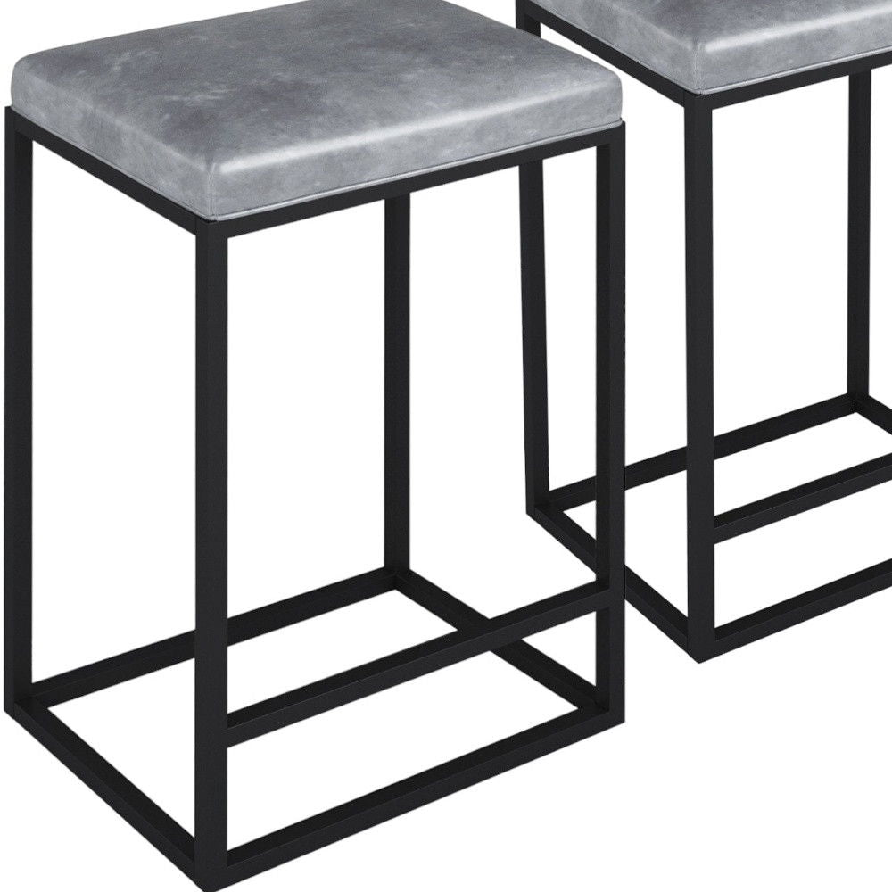 Faux Leather And Metal Backless Counter Height Bar Chairs (Set of 2) - Gray / Black