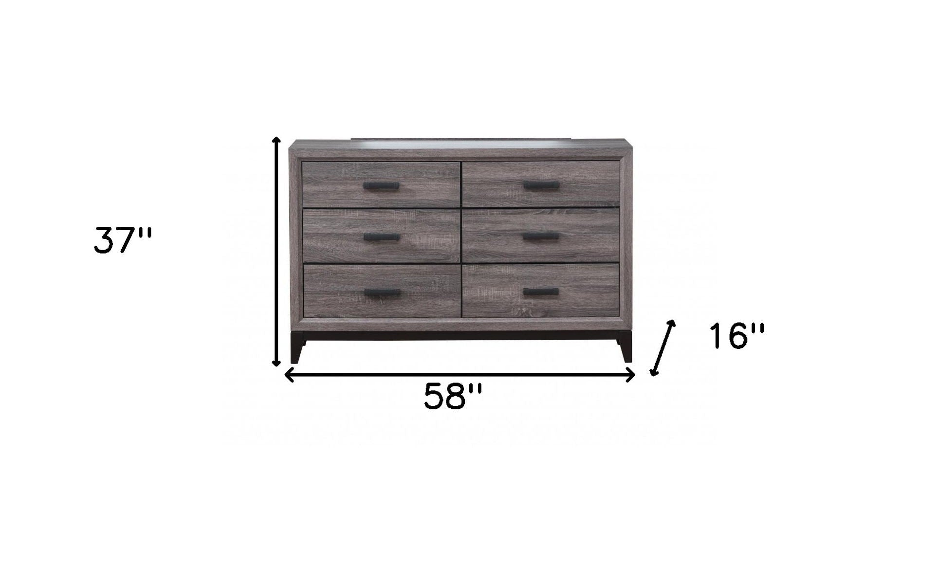 Solid Wood, Six Drawer Double Dresser - Gray