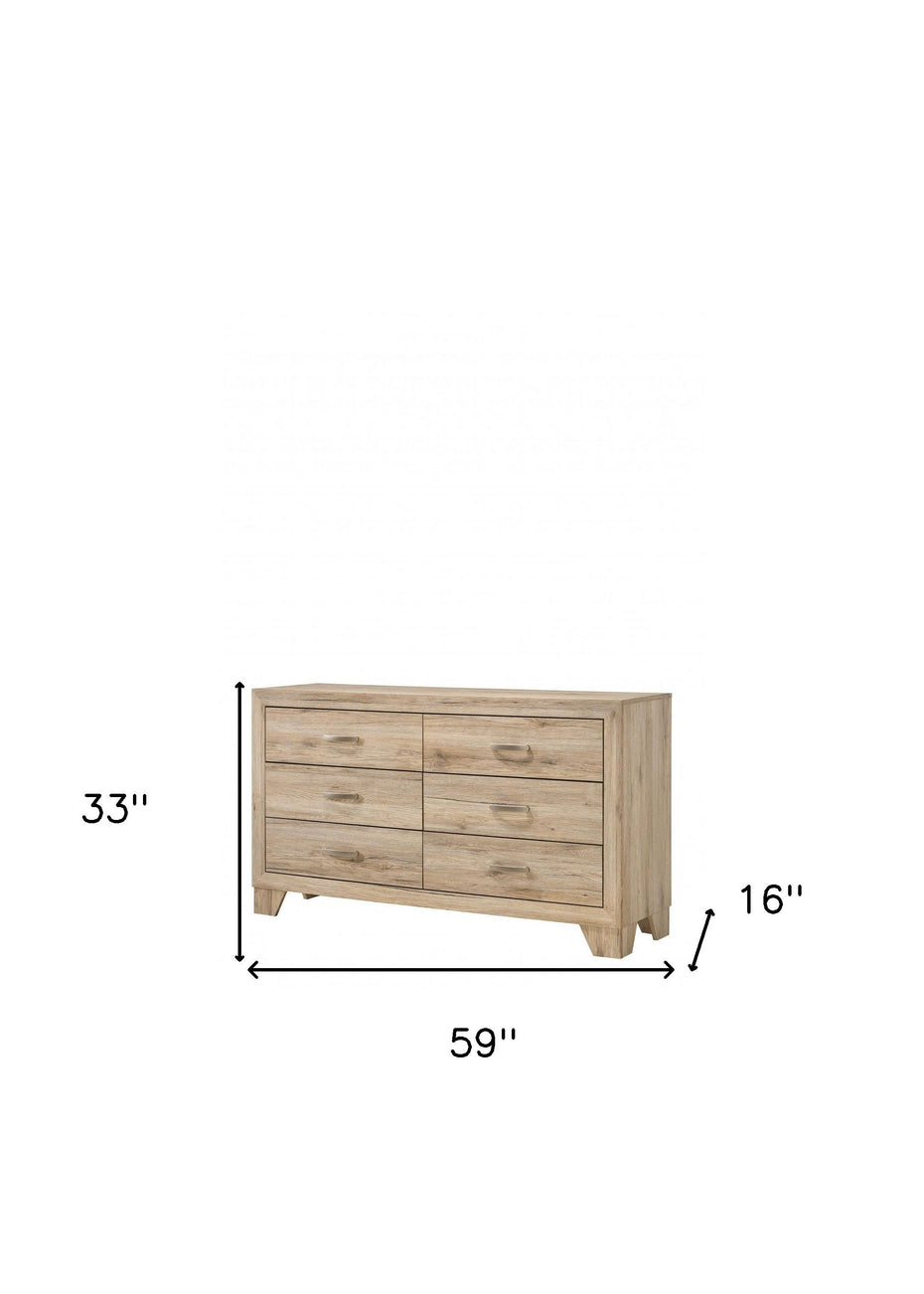 Six Drawer Double Dresser - Natural Brown