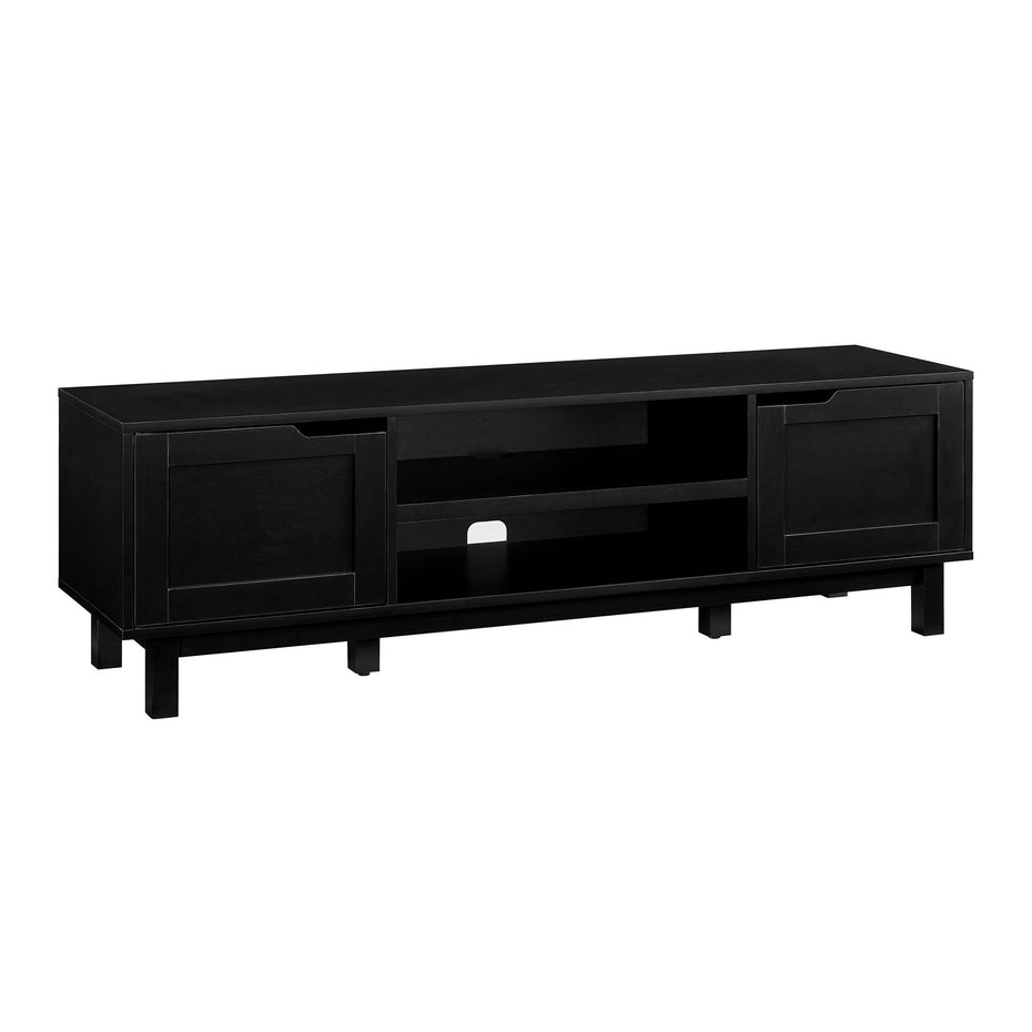 Modern 2 Door Open Storage TV Stand For TVs Up To 65" - Solid Black