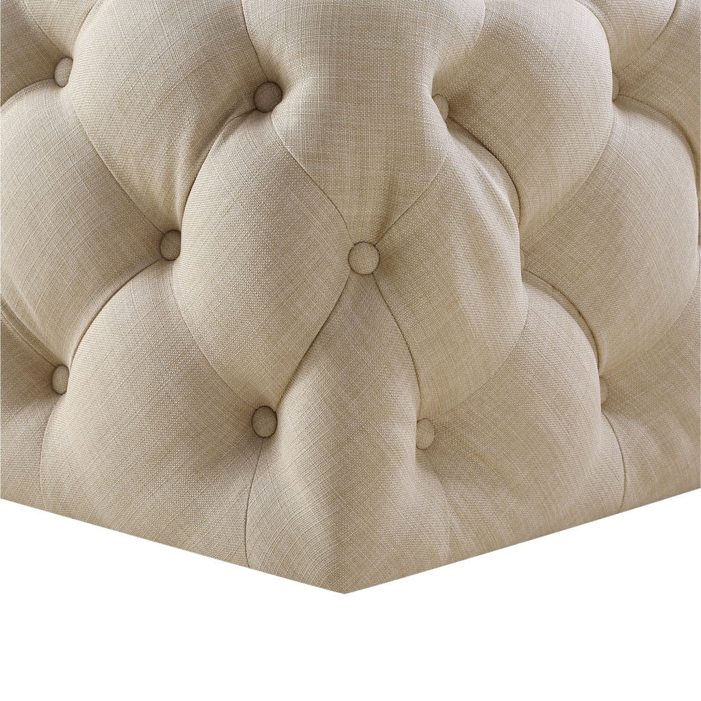 Linen Rolling Tufted Cocktail Ottoman - Beige