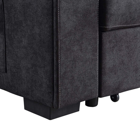 Toby - Woven Fabric Reversible Sleeper Sectional Sofa With Storage Chaise Cup Holder Charging Ports And Pockets - view 3
