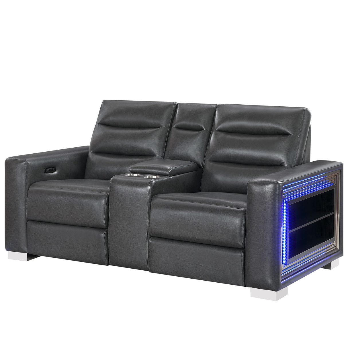 Yamein - Power Reclining Loveseat With Bookcase Arms And LED Lights - Charcoal