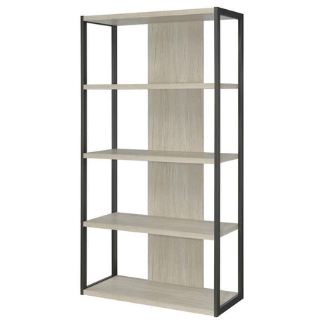 Loomis - 72" 4-Shelf Bookshelf - Whitewashed Gray by CoasterEssence | Bel Furniture