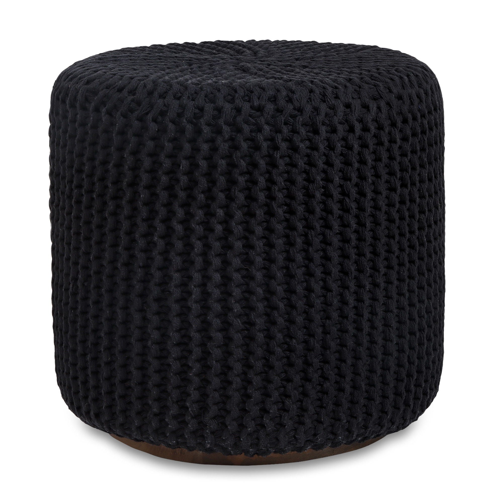 Cotton Blend Round Pouf Ottoman - Black