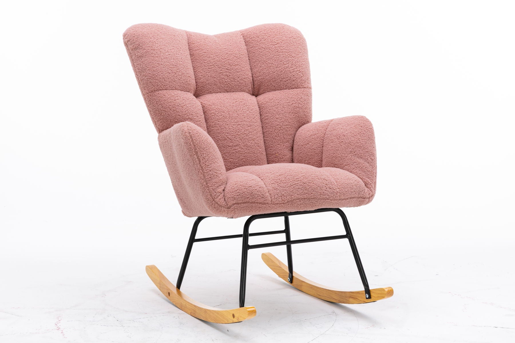 Mid Century Modern Teddy Fabric Tufted Upholstered Rocking Chair Padded Seat For Living Room Bedroom