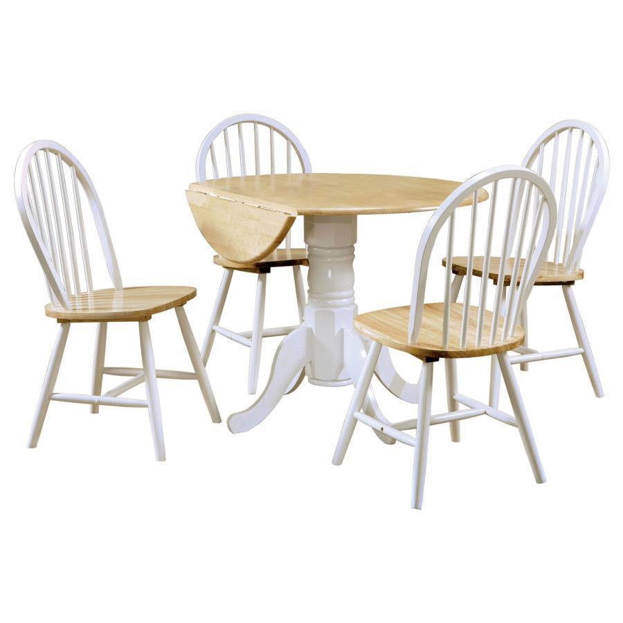 Allison - 5 Piece Round Drop Leaf Dining Table Set - White by CoasterEveryday | Bel Furniture
