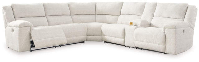 Keensburg - Power Reclining Sectional Pearl Silver 3-Piece Power Reclining Sectional With Right Arm Facing Power Reclining Loveseat With Console by Signature Design by Ashley® | Bel Furniture