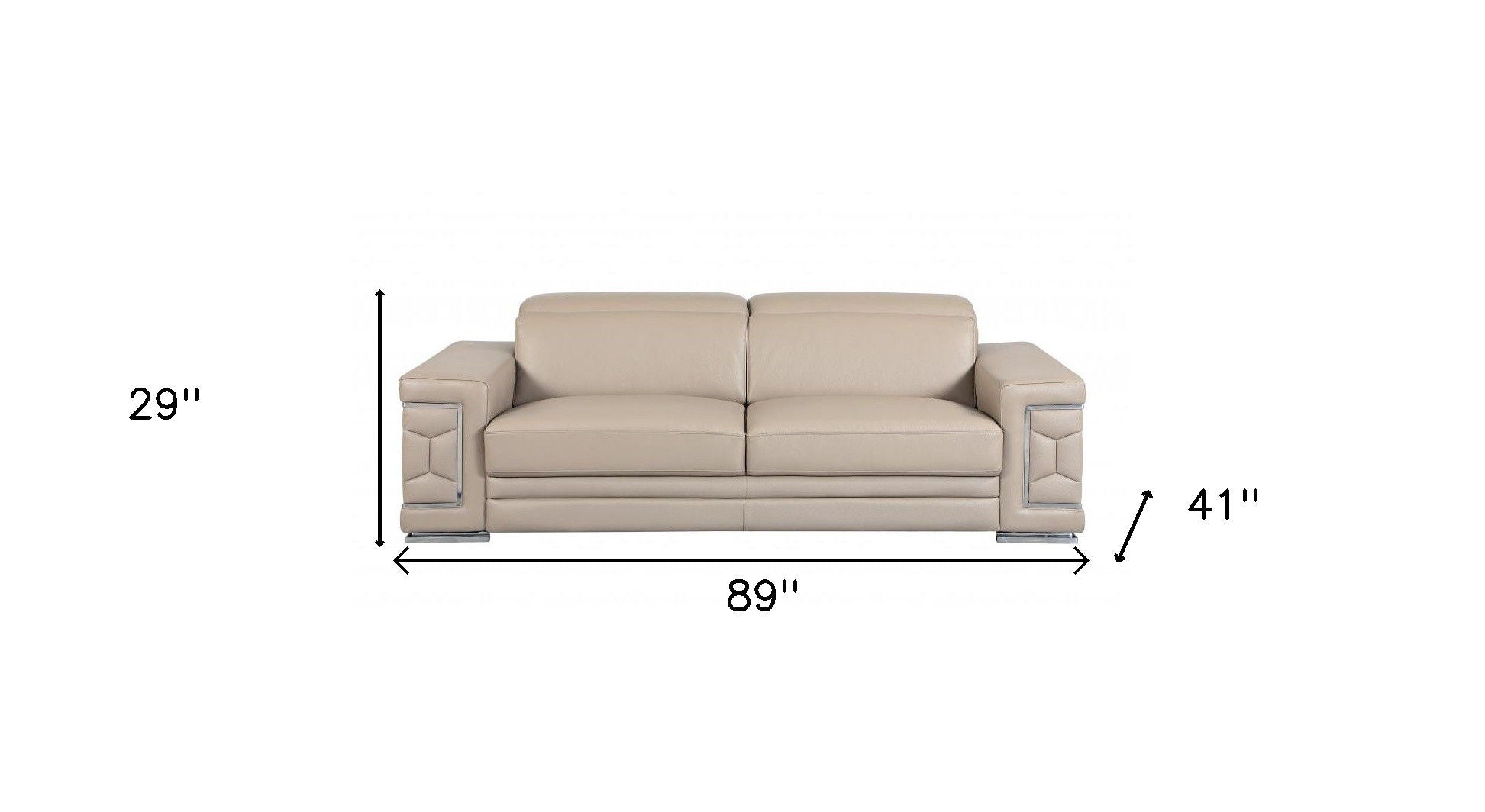 Italian Leather Sofa & Silver Legs - Beige