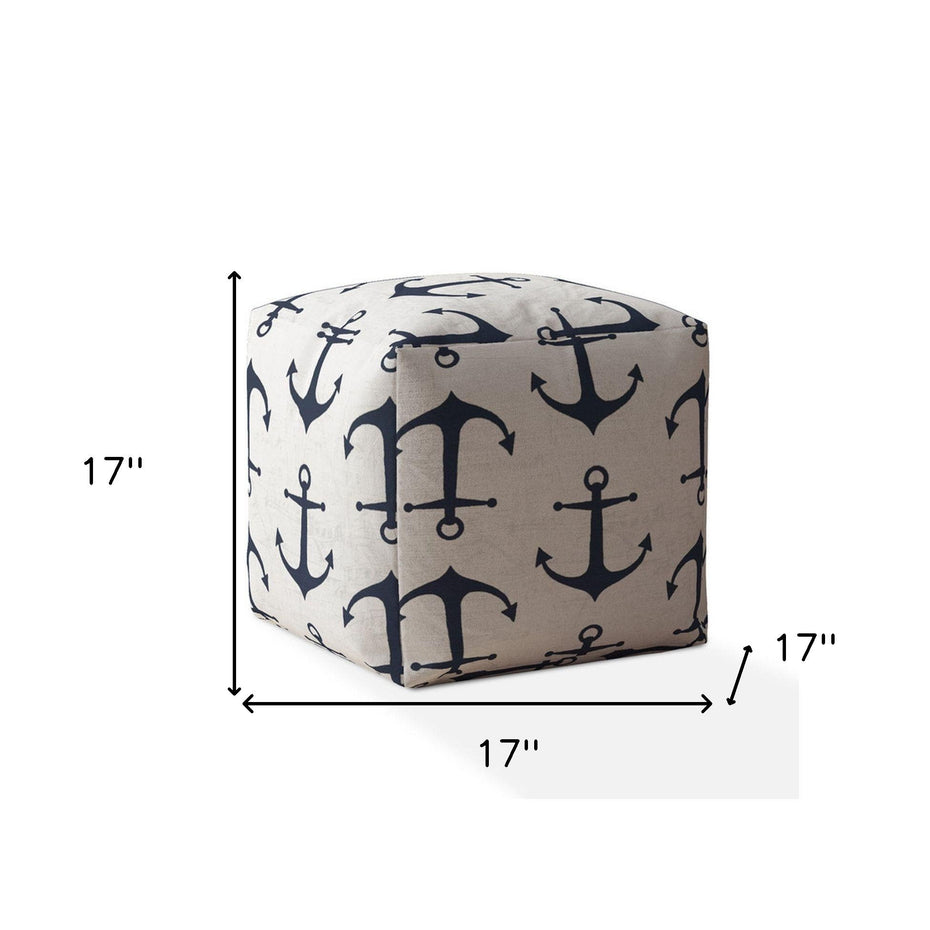 Canvas Anchor Pouf Ottoman - Blue / Gray