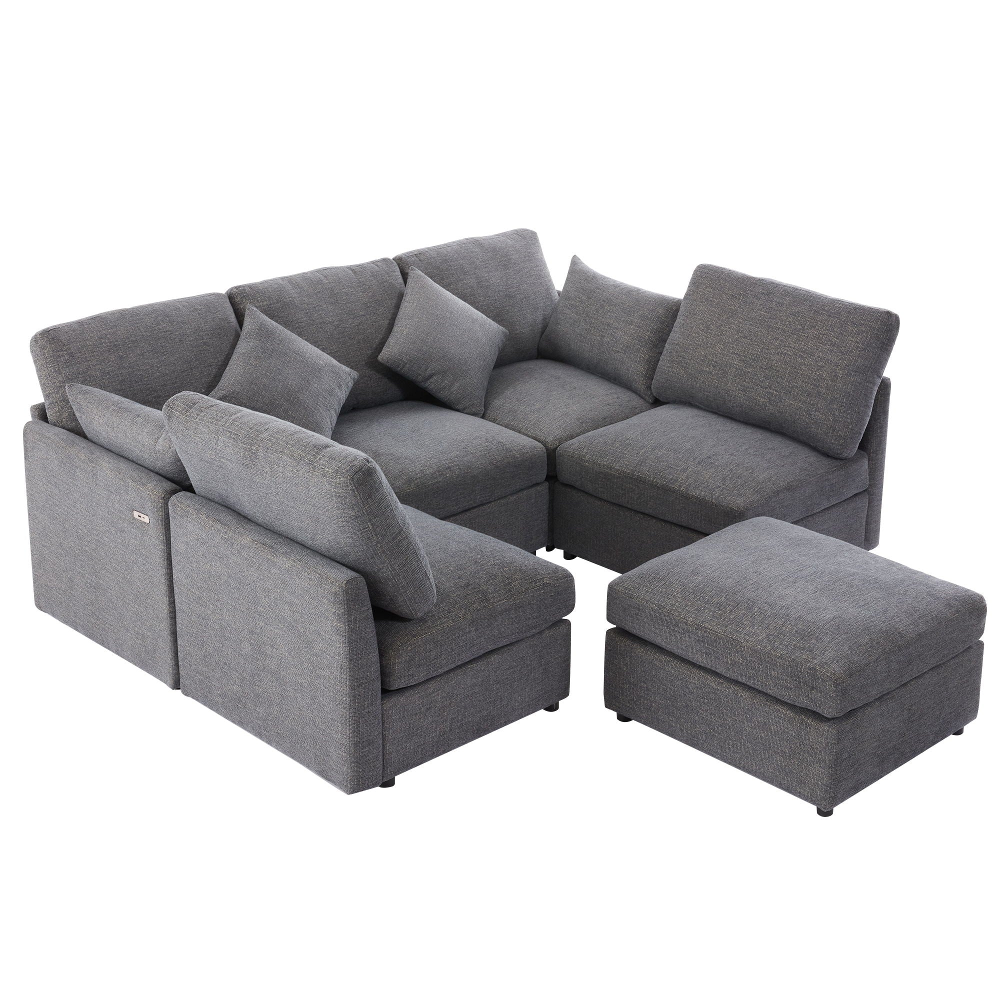 Sectional Sofa Modular Sofa U - Shaped Sofa Couch Sofa Bed L - Shaped Sofa With A Movable Ottoman And Two USB Ports For Living Room