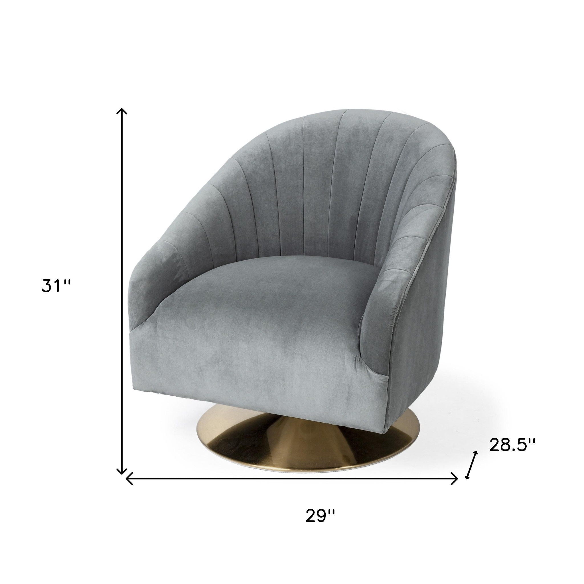 Velet Covered Seat Accent Chair With Gold Swivel Base - Gray