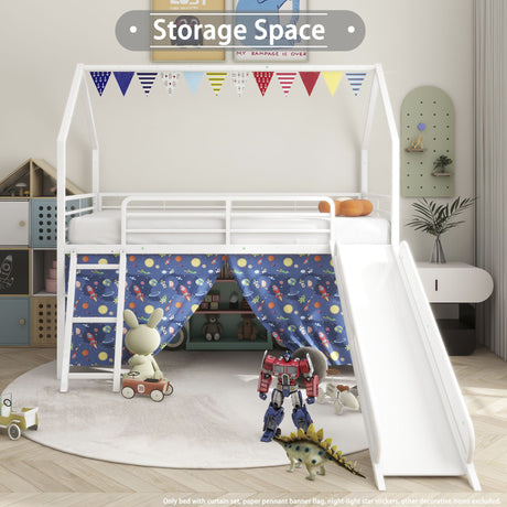 Jack - House Loft Bed With Slide And Curtain Set - view 13