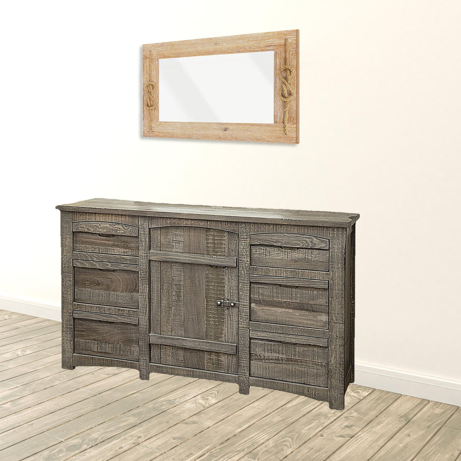 Solid Wood Six Drawer, Triple Dresser - Gray