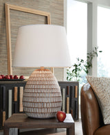 Darrich - Beige / White - Metal Table Lamp by Signature Design by Ashley® | Bel Furniture