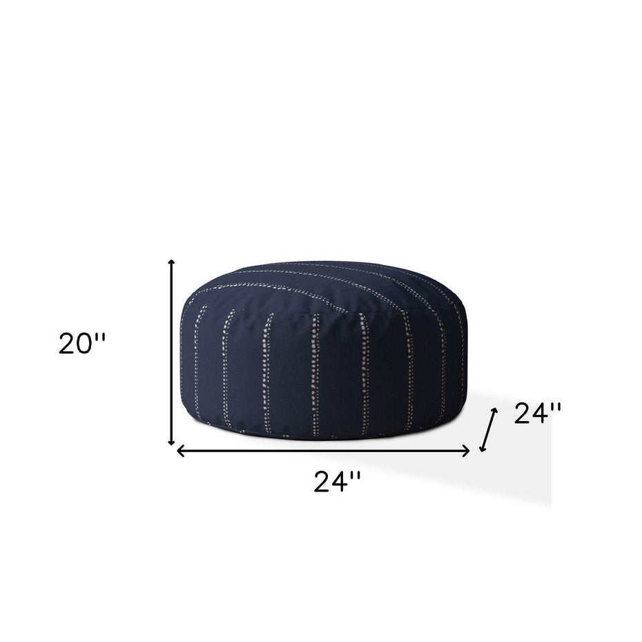 Cotton Round Striped Pouf Cover - Blue