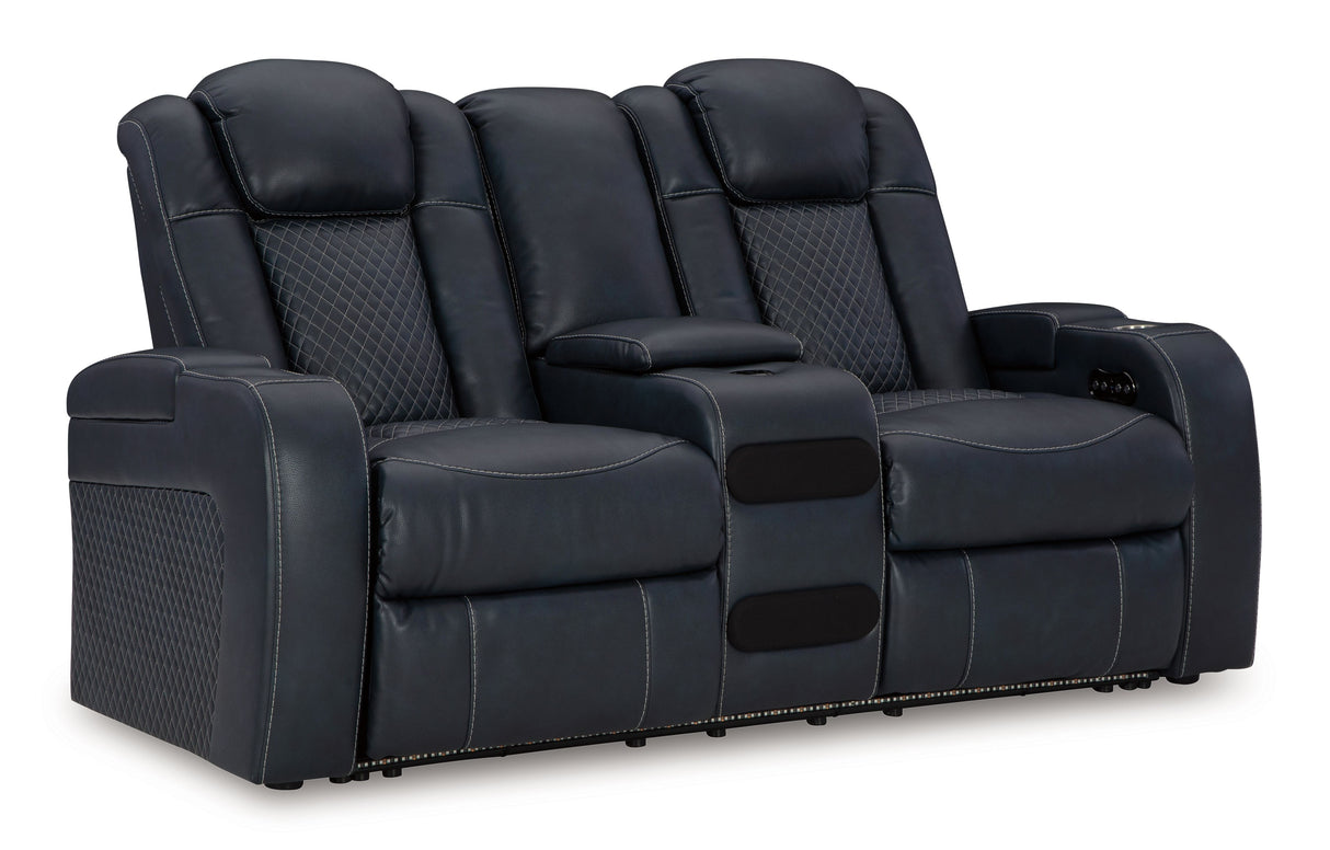 Fyne-dyme - Power Reclining Loveseat With Console/Adj Hdrst Blue by Signature Design by Ashley® | Bel Furniture