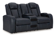Fyne-dyme - Power Reclining Loveseat With Console/Adj Hdrst Blue by Signature Design by Ashley® | Bel Furniture