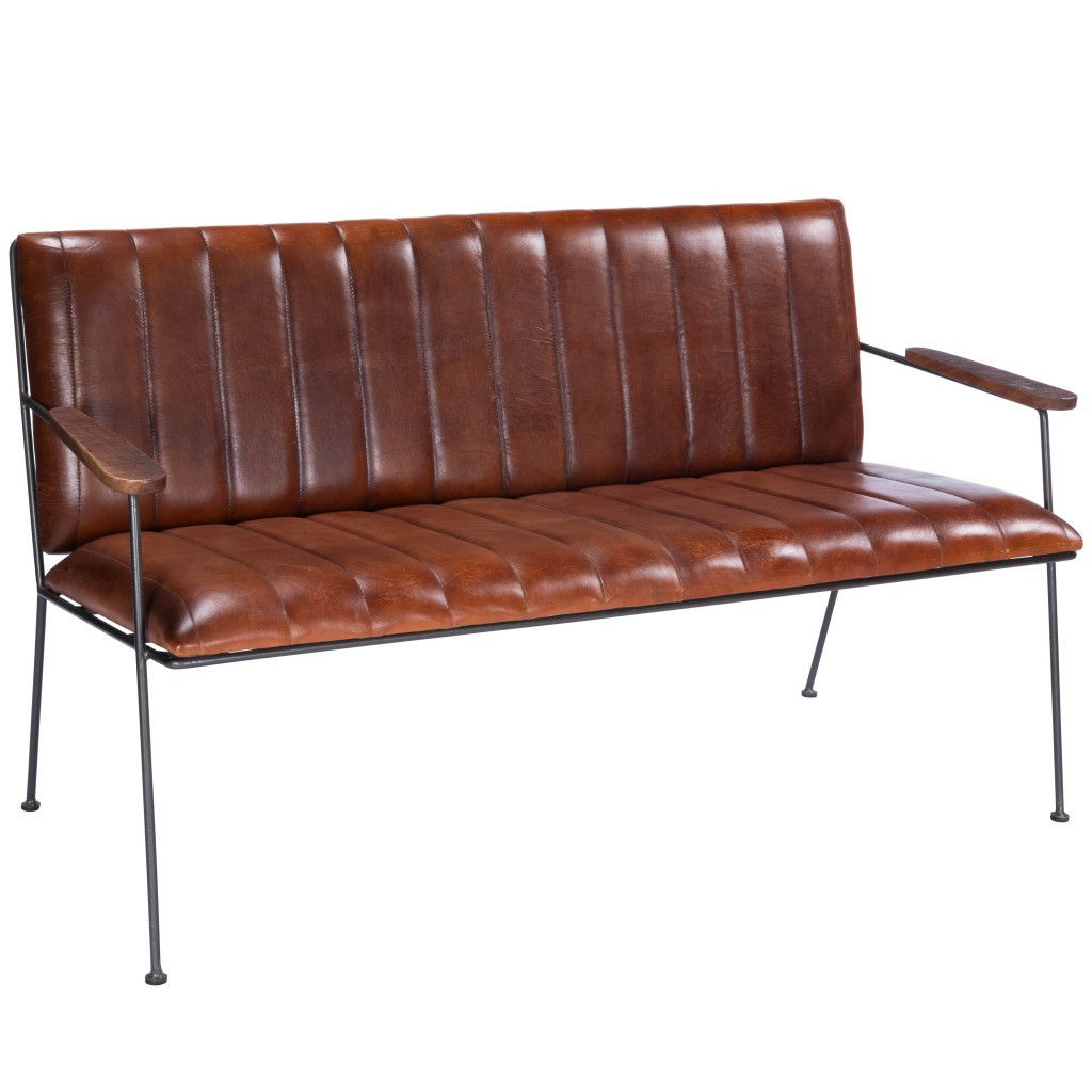 Upholstered Faux Leather Distressed Bench - Brown / Black