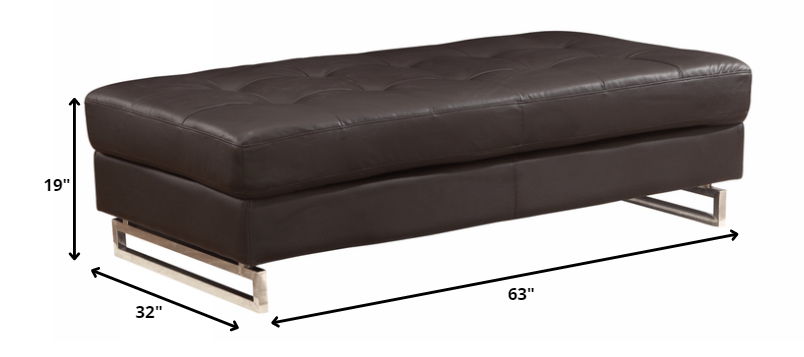 Faux Leather Ottoman - Brown / Gold