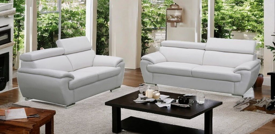 2 Piece Indoor Genuine Leather Five Person Seating Set - White