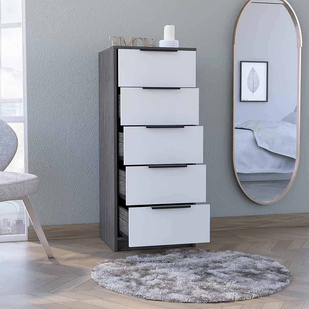 Five Drawer Standard Chest - White / Gray