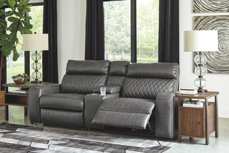 Samperstone - Power Reclining Sectional Gray 3-Piece Power Reclining Sectional with Console Storage by Signature Design by Ashley® | Bel Furniture
