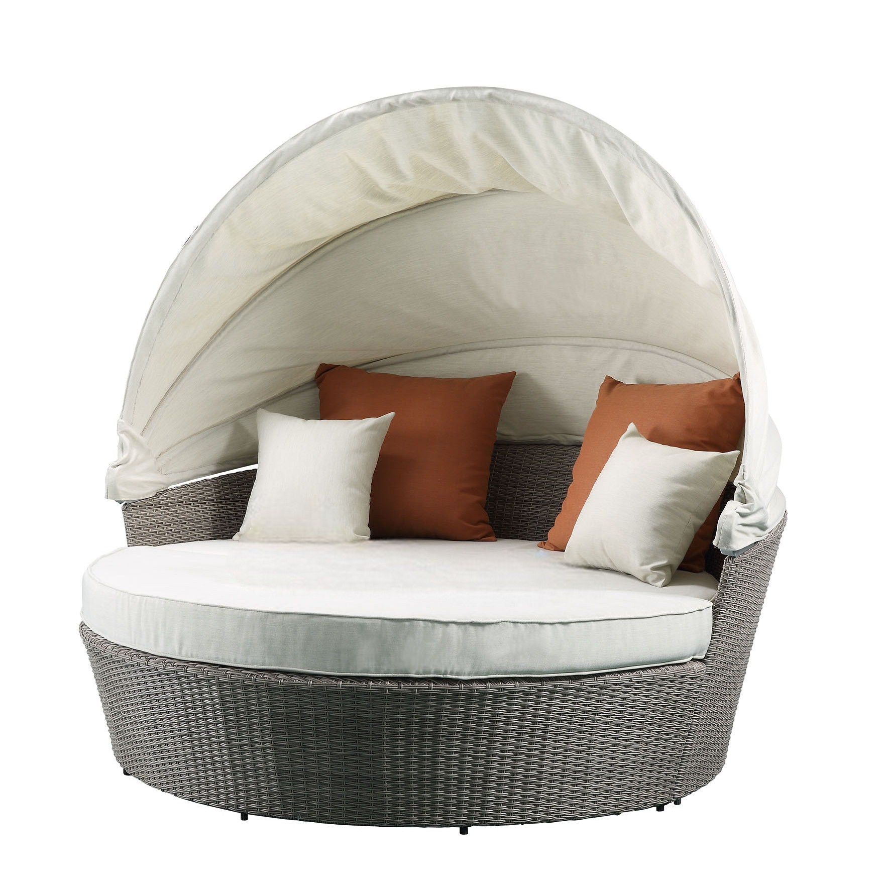 Set Of Two Fabric Wicker Patio Canopy Daybed - Beige / Gray