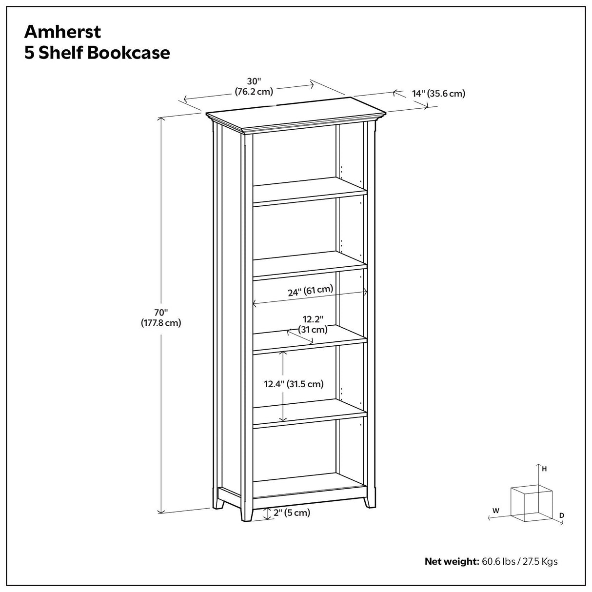 Amherst - 5 Shelf Bookcase, Handcrafted