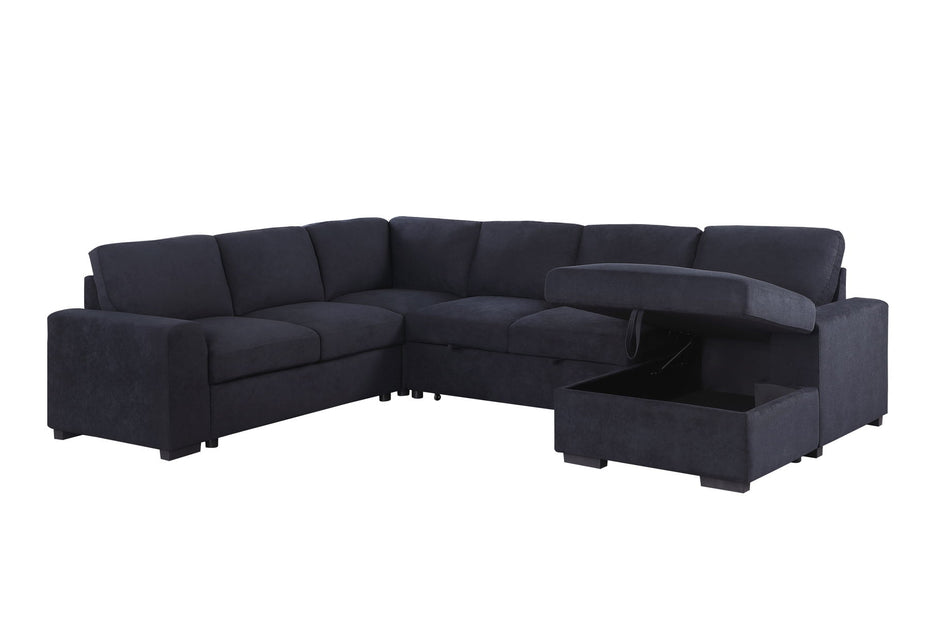 Selene II - Woven Fabric Sleeper Sectional Sofa With Right Facing Storage Chaise - Dark Gray