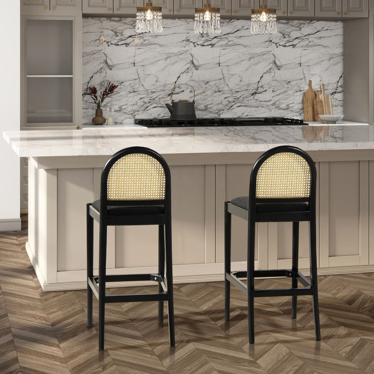 Panama - Curved Back Cane Bar Stool (Set of 2) by Jennifer Taylor Home | Bel Furniture