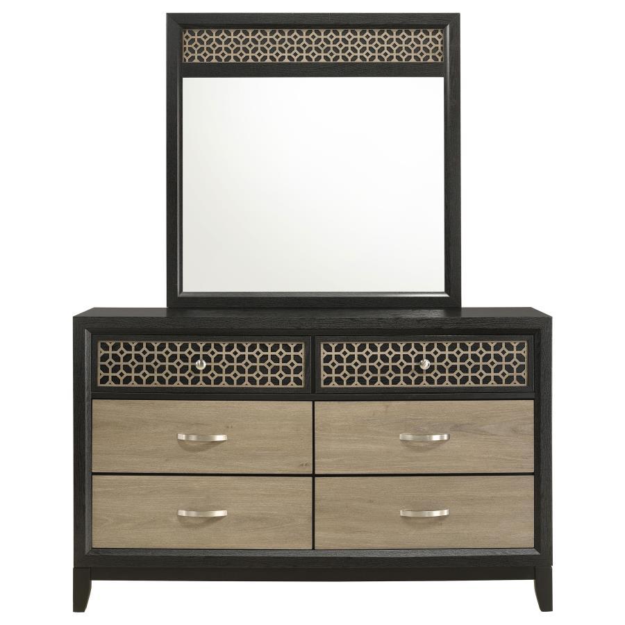 Valencia - 6-Drawer Dresser With Mirror - Light Brown And Black