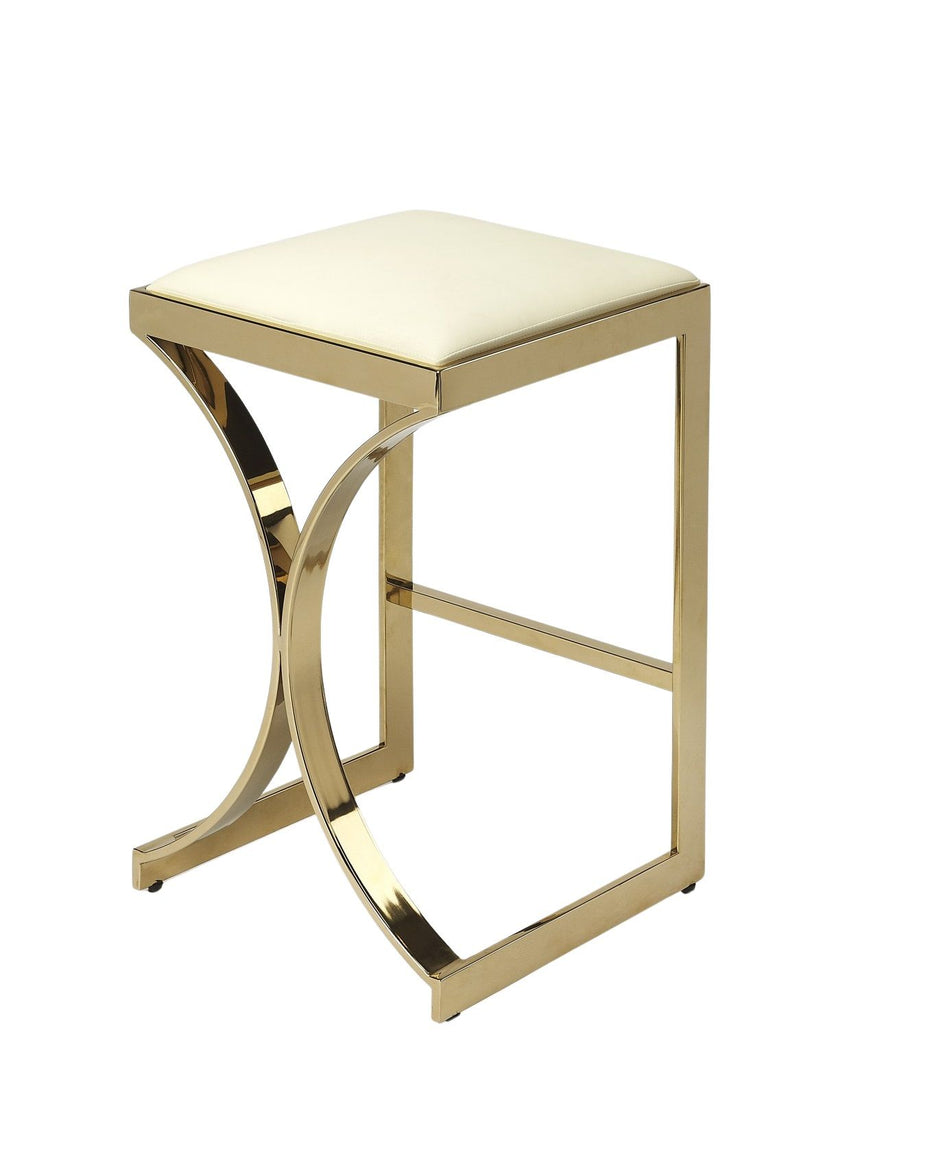 Backless Counter Height Bar Chair - Off White / Gold