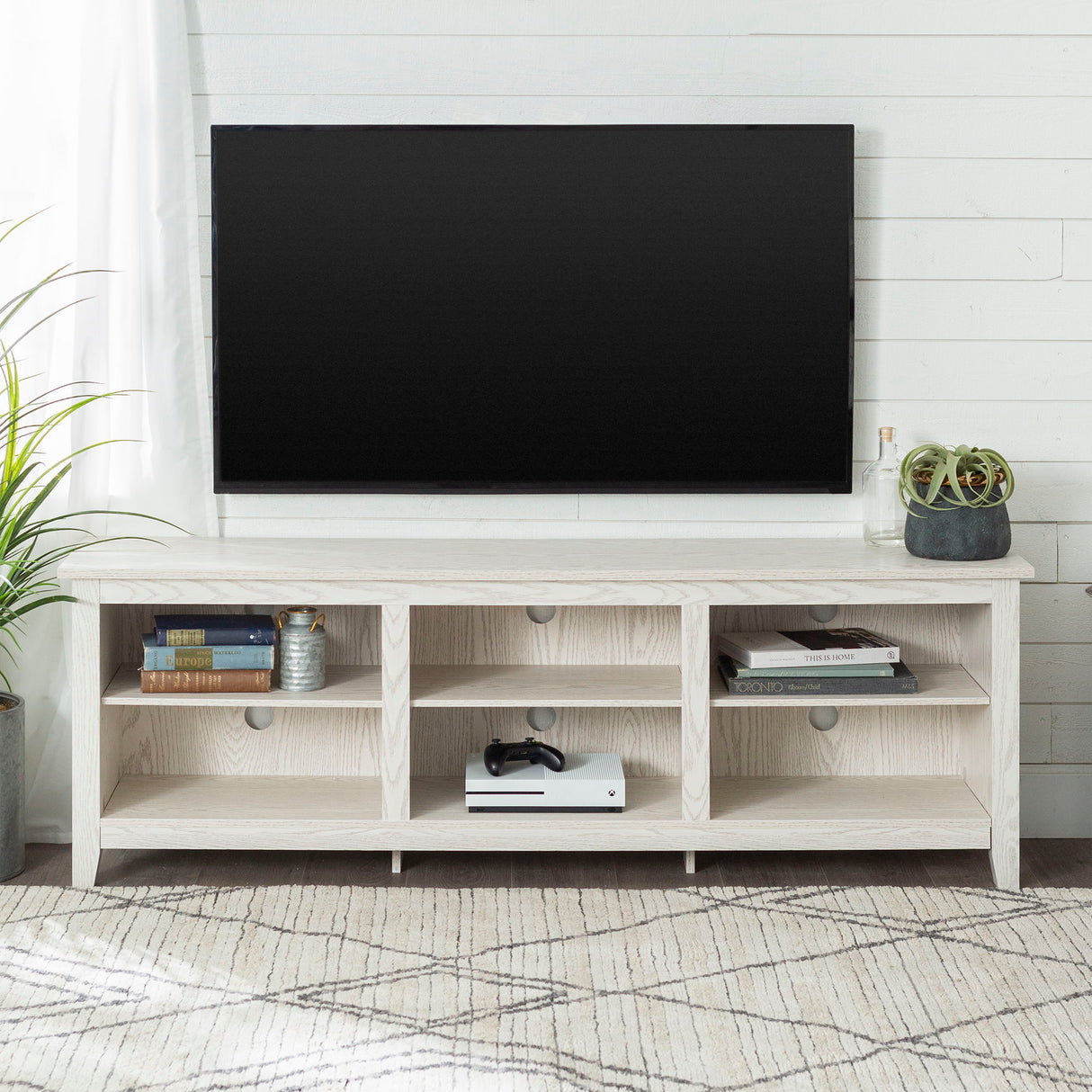 Modern Transitional 3 Shelf Open Storage 70" TV Stand For 80" TVs