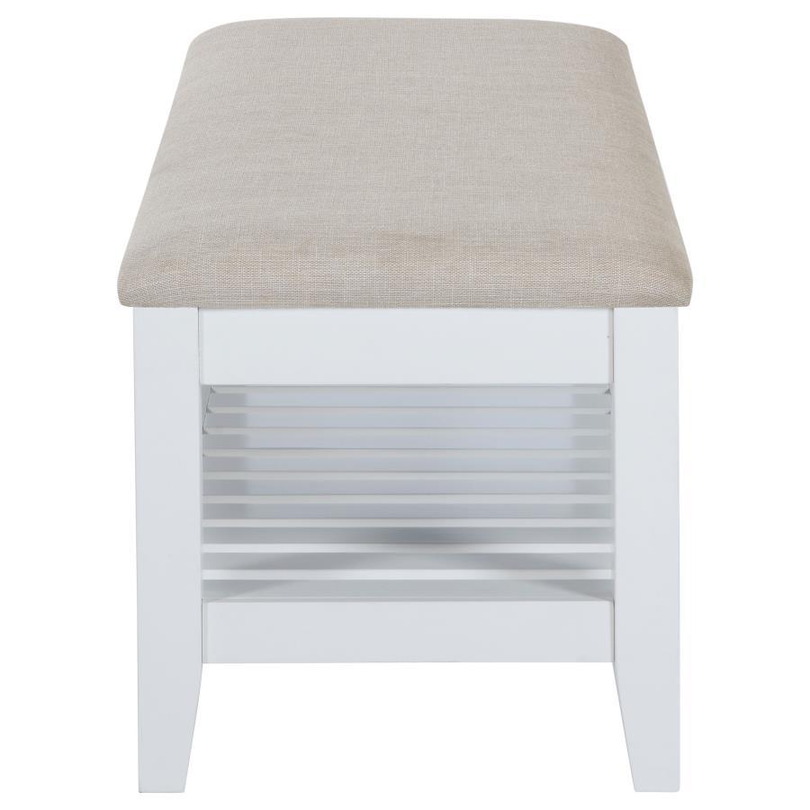 Bexhill - Upholstered Rectangular Bench with Shelf - White by Coaster Fine Furniture | Bel Furniture