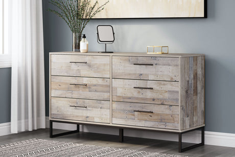 Neilsville - Whitewash - Six Drawer Dresser - Vinyl-Wrapped by Signature Design by Ashley® | Bel Furniture