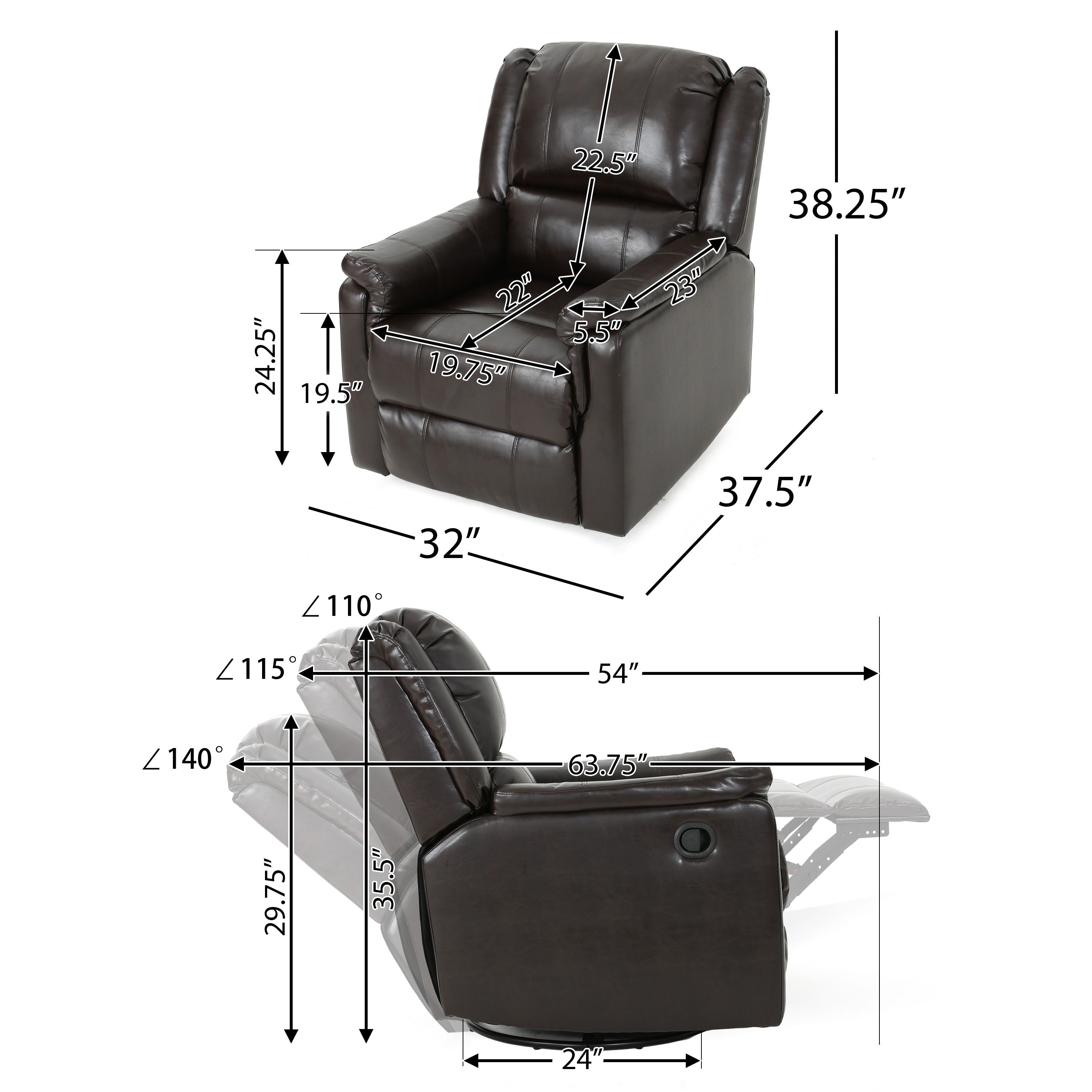 Glider Recliner With Swivel, Manual Reclining Chair