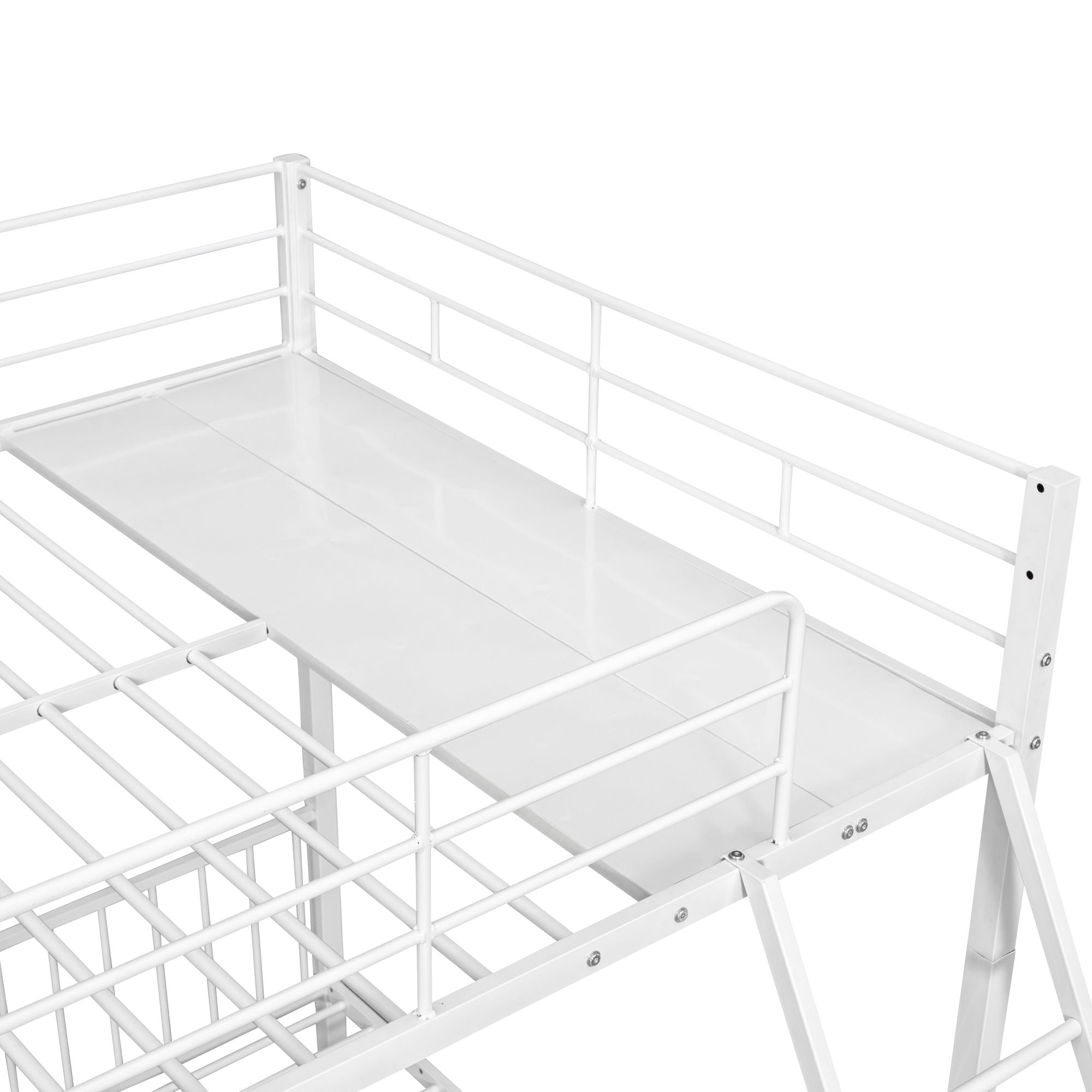 Bunk Bed, Metal Triple Bunk Bed With Drawers And Guardrails