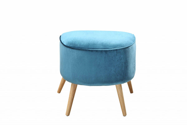 Velvet Ottoman - Teal Blue / Brown