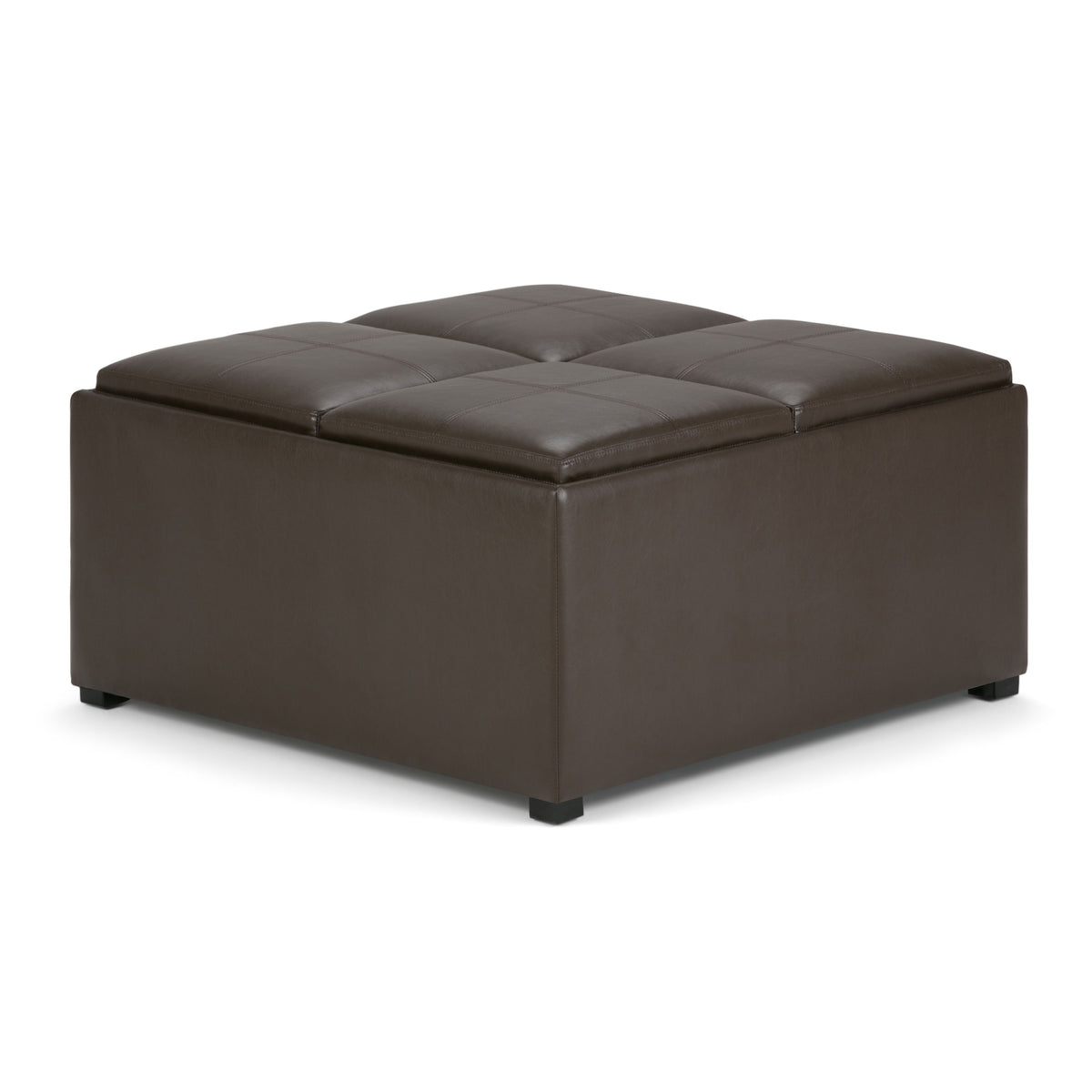Avalon - Square Coffee Table, Storage Ottoman Dark Brown Faux Leather by Simpli-Home | Bel Furniture