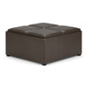 Avalon - Square Coffee Table, Storage Ottoman Dark Brown Faux Leather by Simpli-Home | Bel Furniture