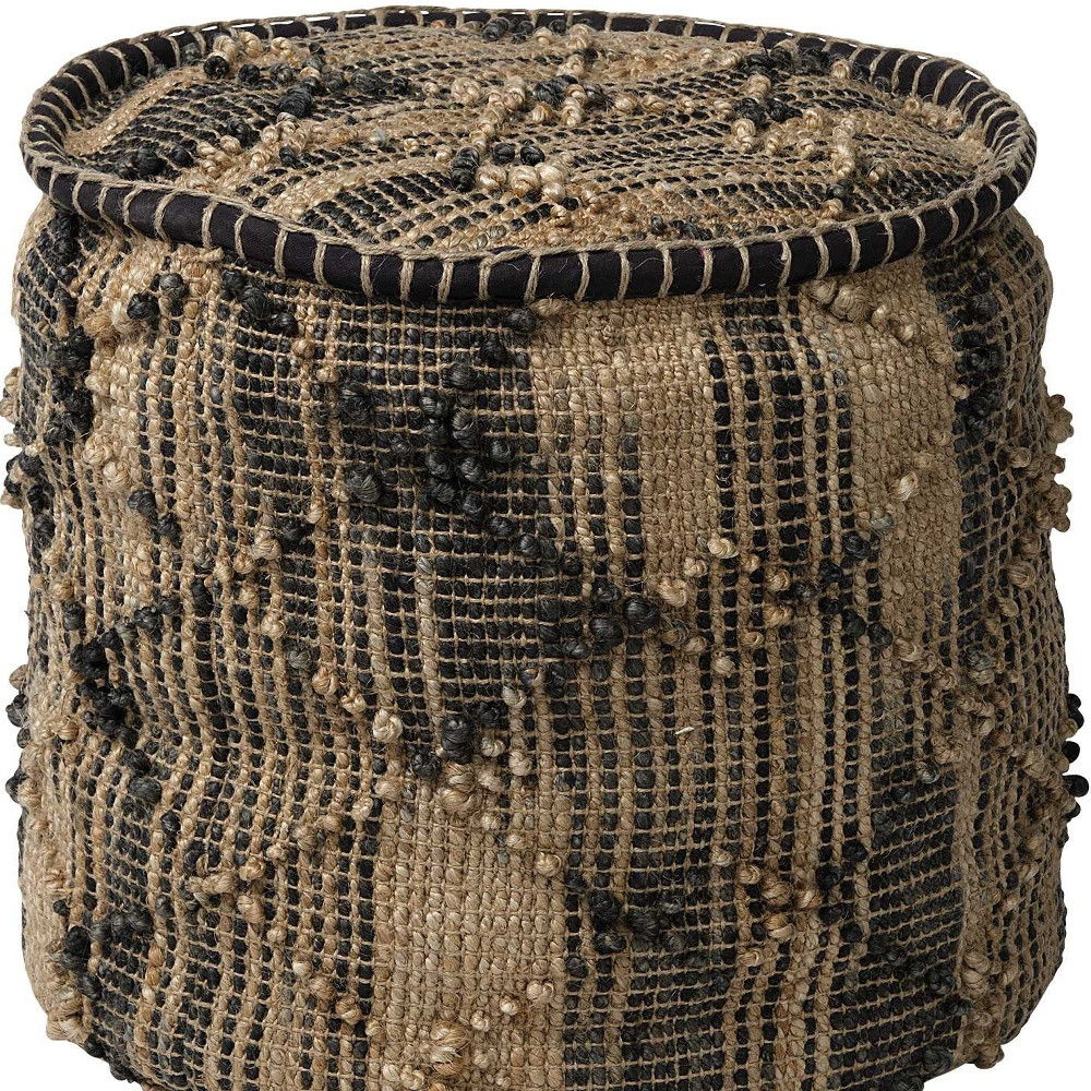 Jute Cylindrical Pouf With Popcorn Stich - Tan