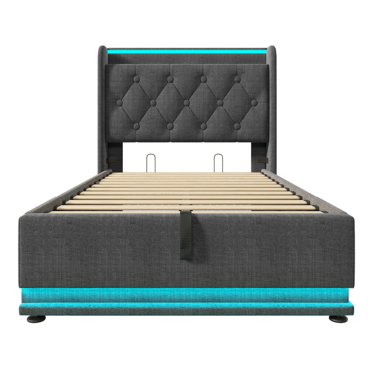 Upholstered Bed, 360 Surround LED Function, Remote Control, Hydraulic Storage Bed With USB, Type-C Charging (Without Mattress)