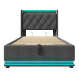 Upholstered Bed, 360 Surround LED Function, Remote Control, Hydraulic Storage Bed With USB, Type-C Charging (Without Mattress)