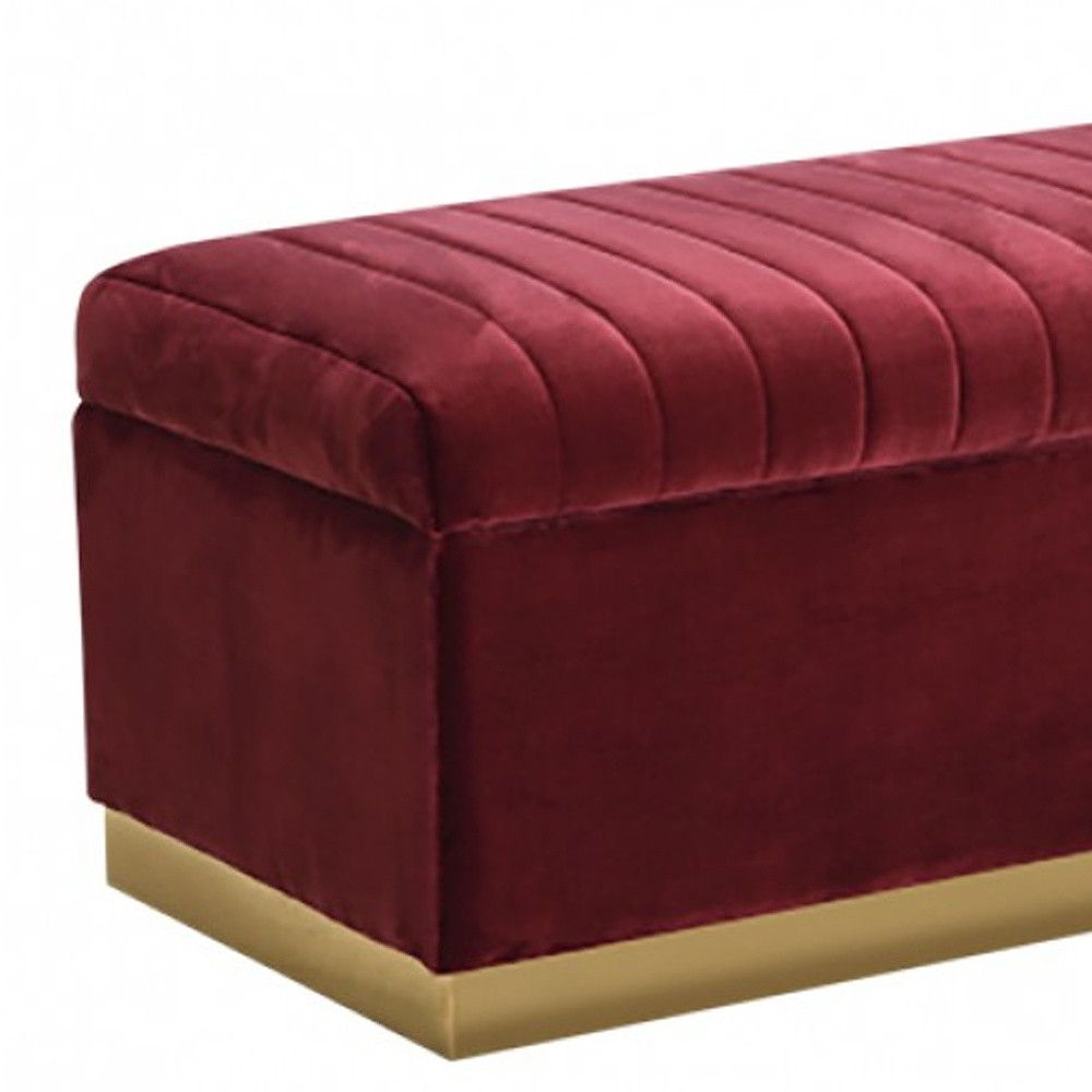 Rectangular Modern Velvet Storage Bench With Gold Metal - Red