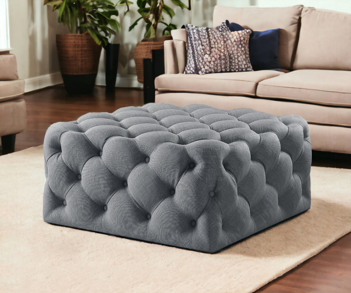 Linen Rolling Tufted Cocktail Ottoman - Light Gray