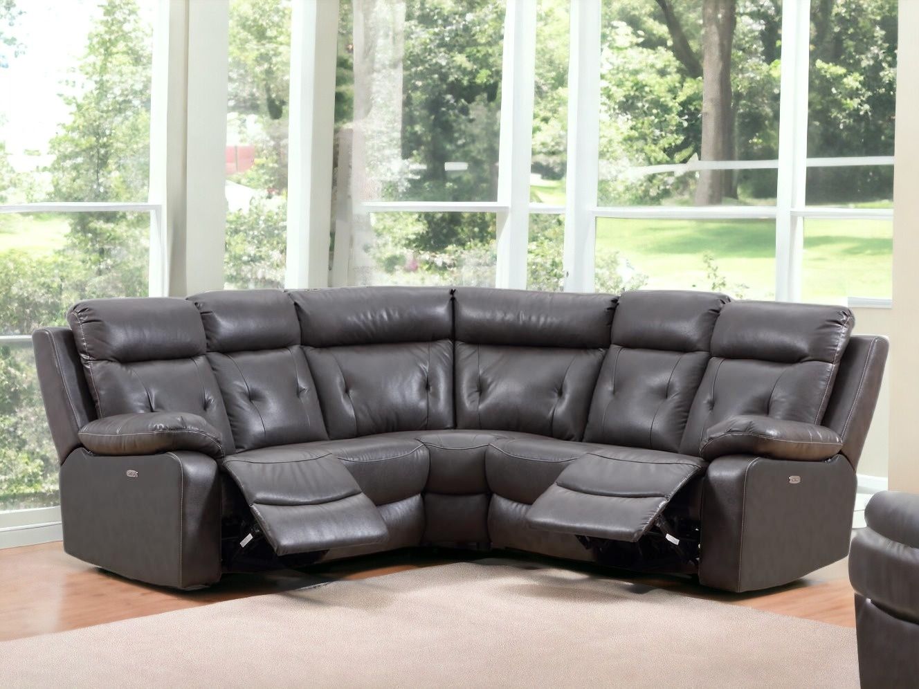 Polyester Blend Power Reclining U Shaped Three Piece Corner Sectional - Dark Gray