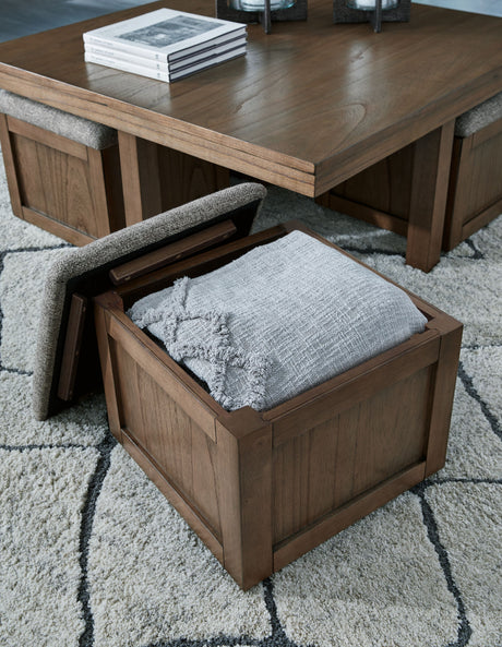 Boardernest - Brown - Cocktail Table With 4 Stools (Set of 5) by Signature Design by Ashley® | Bel Furniture