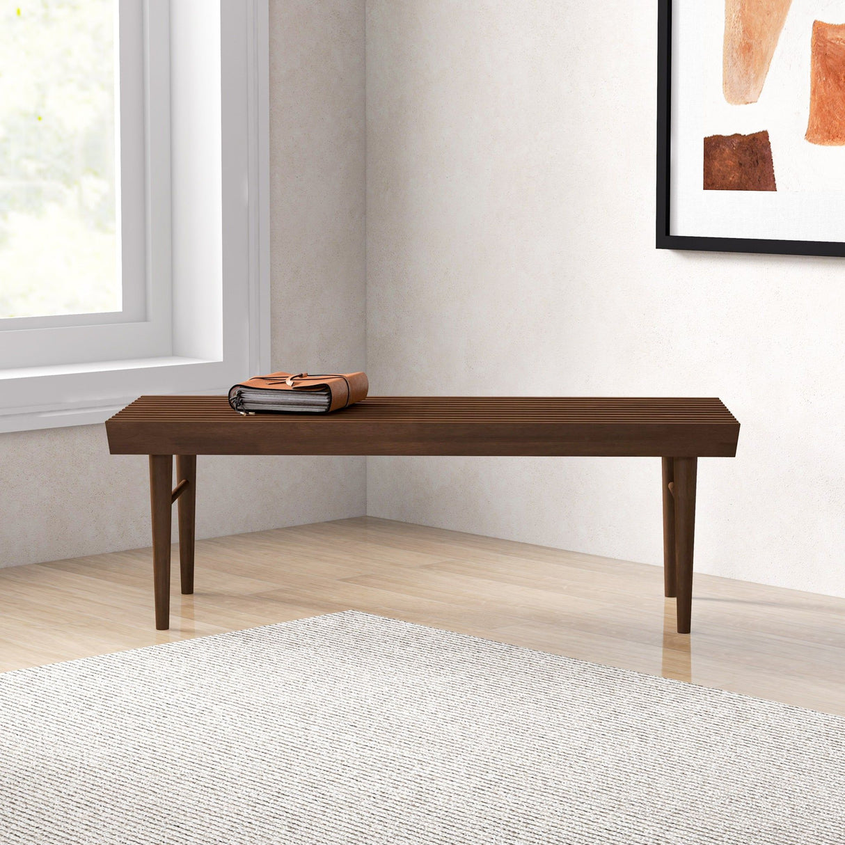 Mia - Mid-Century Modern Bench - Dark Brown by Ashcroft Furniture | Bel Furniture